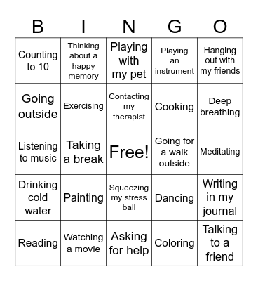 Summer Coping Skills Bingo Card