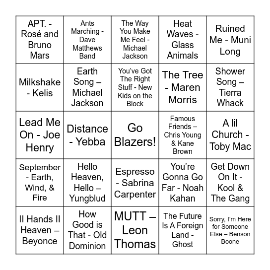 CAA Wrapped Music Bingo! Bingo Card