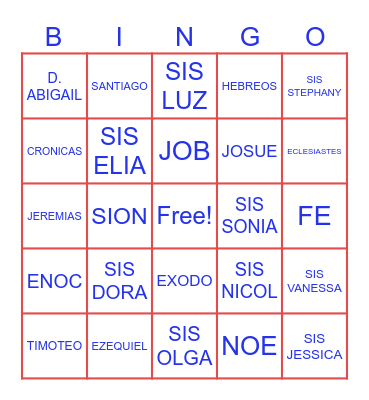 SISTERS Bingo Card