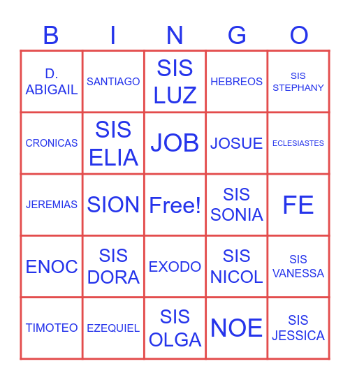 SISTERS Bingo Card
