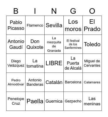 L2 5.1 Cultura española Bingo Card