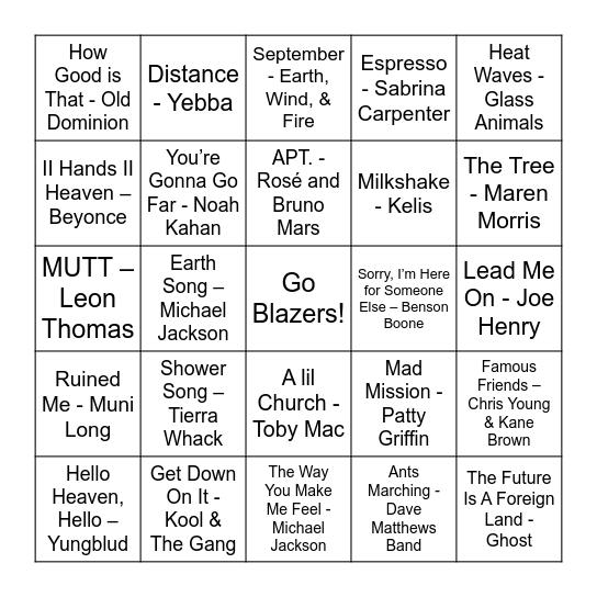 CAA Wrapped Music Bingo! Bingo Card