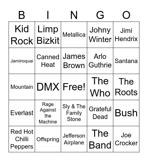 Woodstock 69 v. 99 Bingo Card
