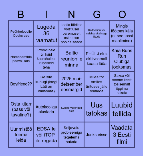 Eesmärgid 2025 mai-dets Bingo Card