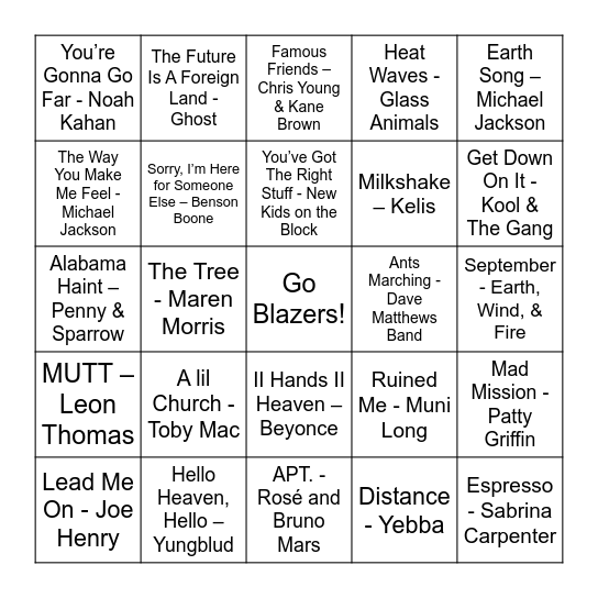 CAA Wrapped Music Bingo! Bingo Card