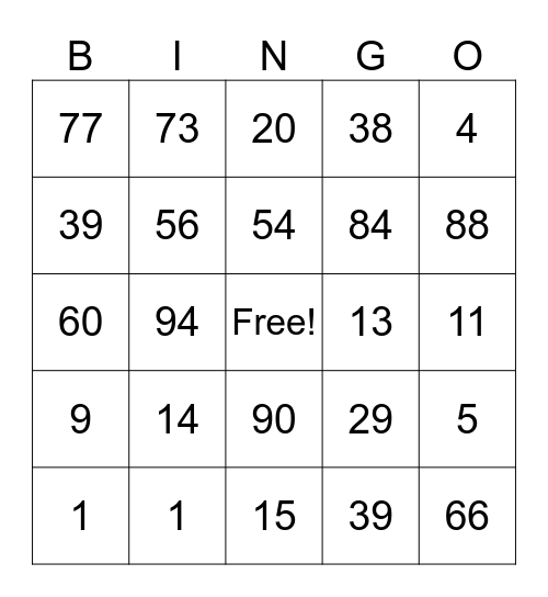 Bingo w ALO - runda 1 Bingo Card