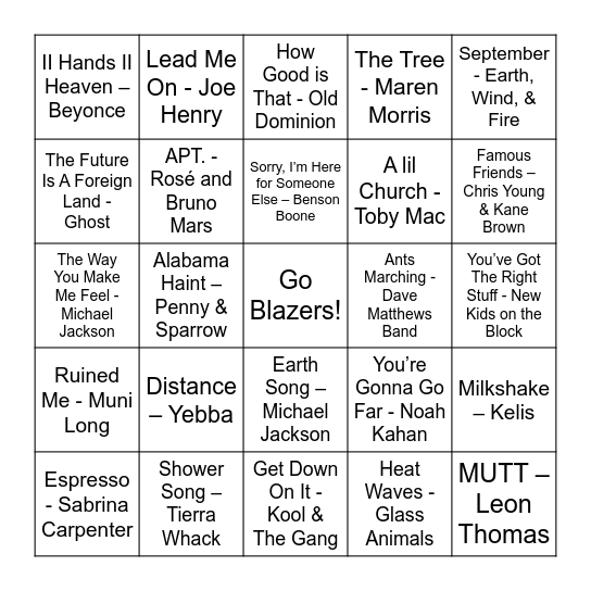 CAA Wrapped Music Bingo! Bingo Card