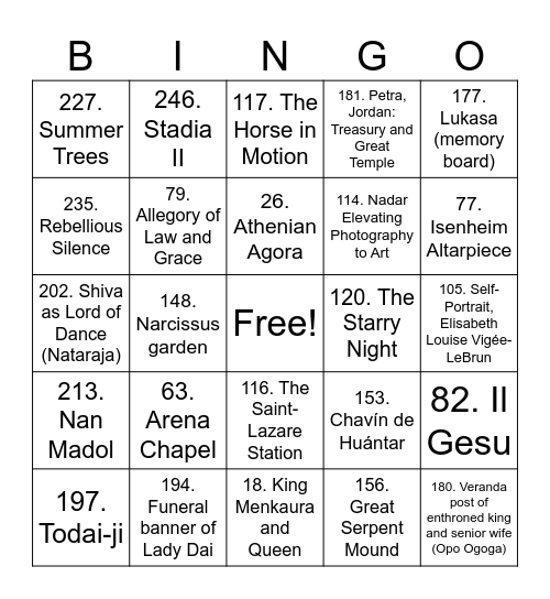 APAH Bingo Card