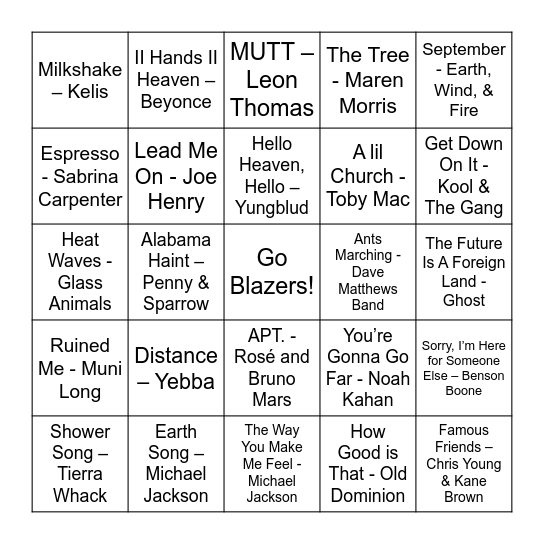 CAA Wrapped Music Bingo! Bingo Card