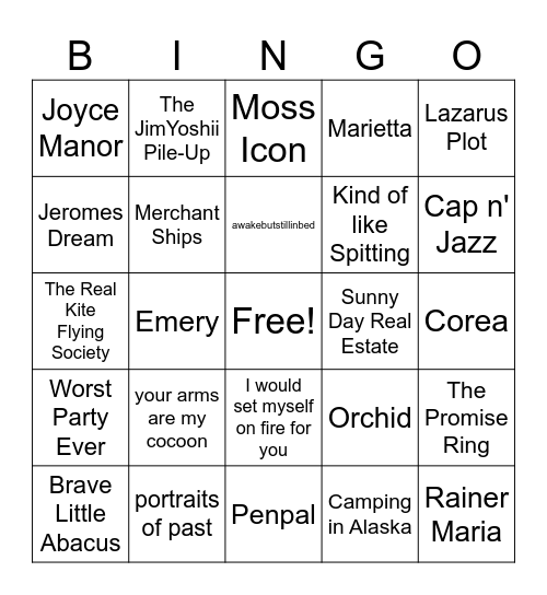Loser emo bingo Card