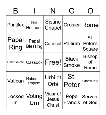 Pope Bingo Card