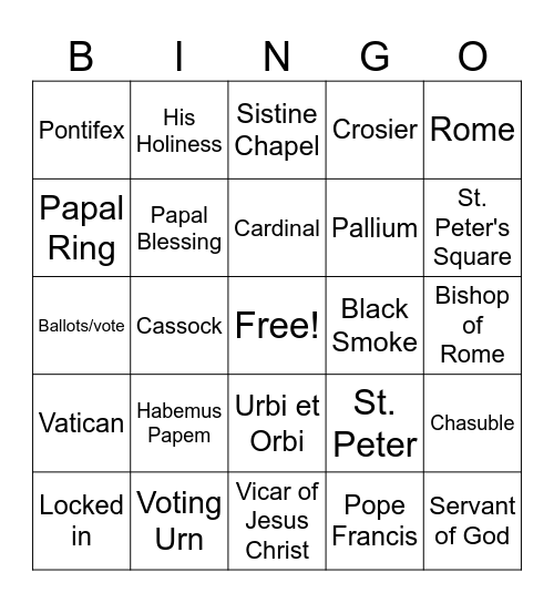 Pope Bingo Card
