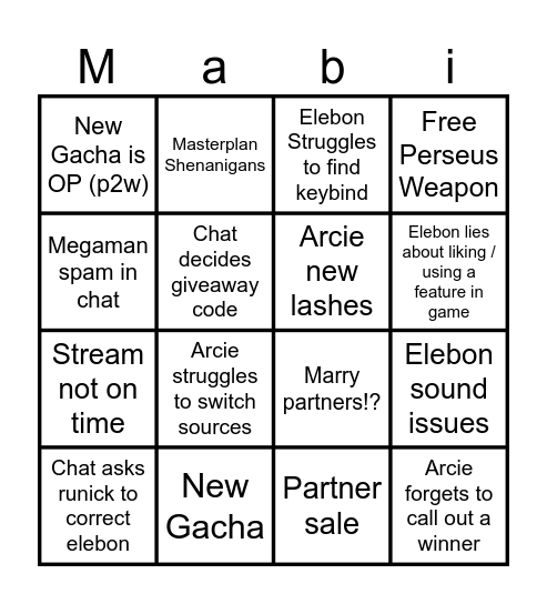 Stream Bingo Card