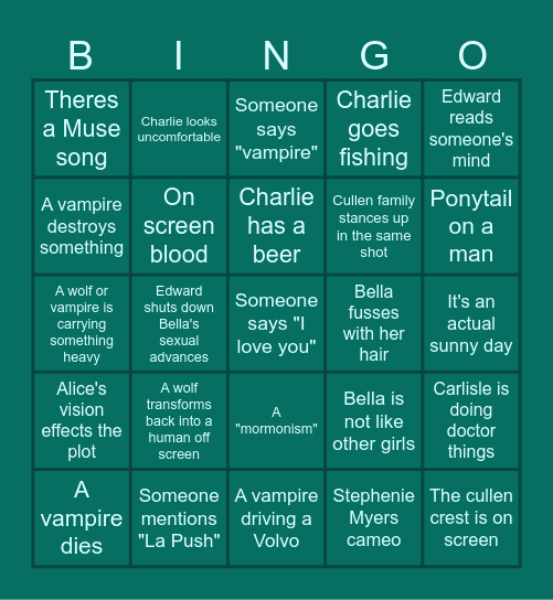 Twilight Saga Bingo Card