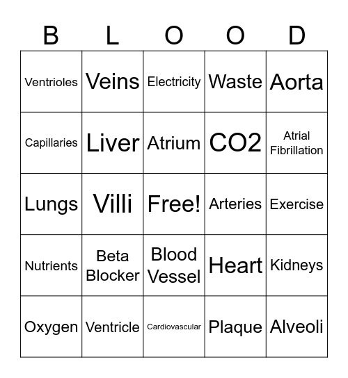 Circulatory System Bingo Card