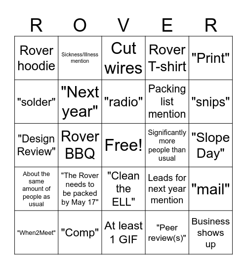 Last All Hands Bingo Card