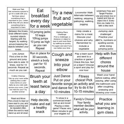 Run Wild! Health and Fitness Bingo Sheet ___ Bingo Card