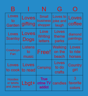 Pen Pal Bingo Card