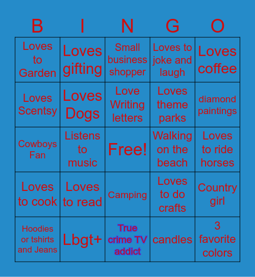 Pen Pal Bingo Card