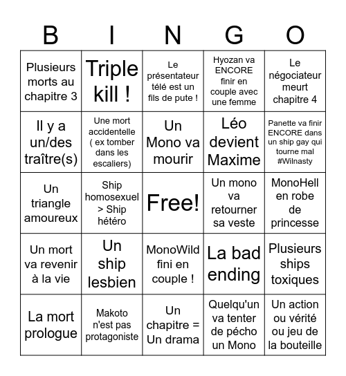 Bingo saison 4: Soul Hope Academia Bingo Card