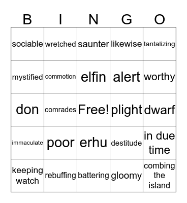 vocabulary Bingo Card