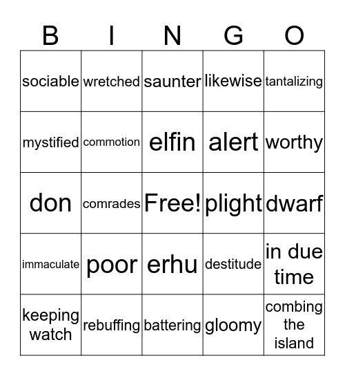 vocabulary Bingo Card