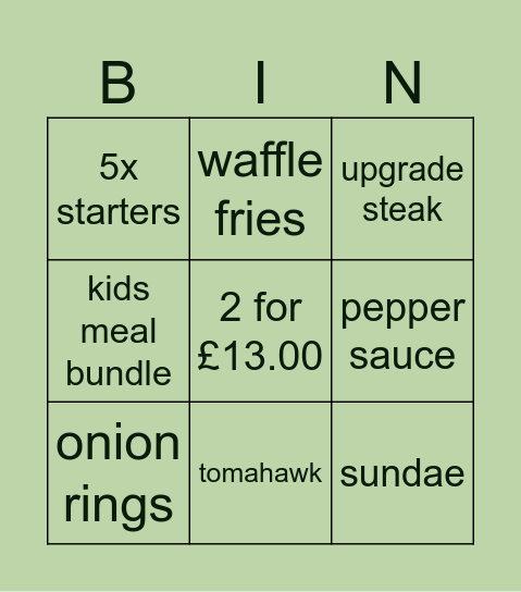 Staff Incentive Bingo Card
