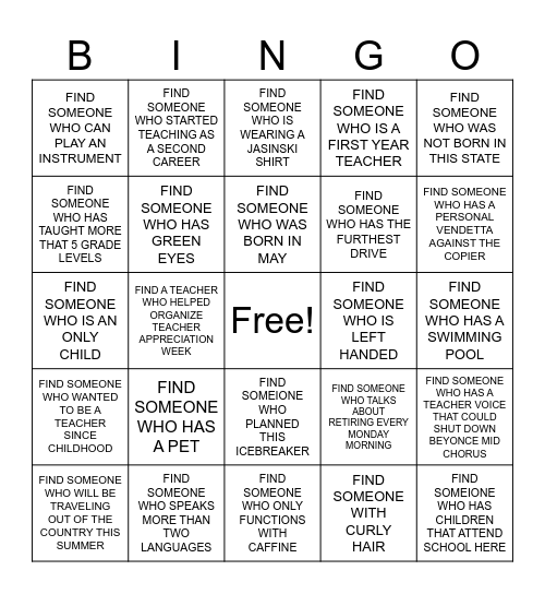 FIND SOMEONE WHO??? Bingo Card