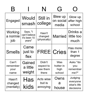 FHS 2015 Reunion Bingo Card