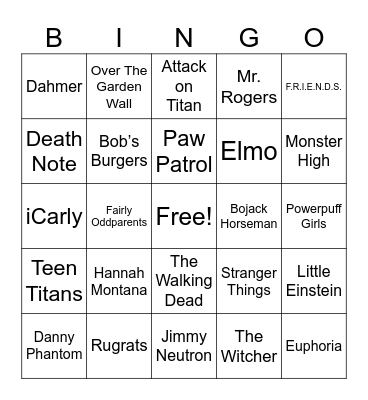 TV THEME Bingo Card