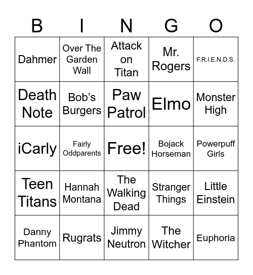TV THEME Bingo Card
