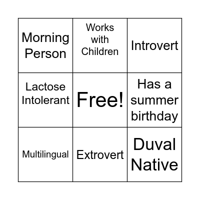 People Bingo Card