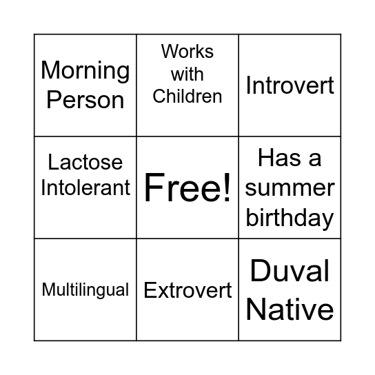 People Bingo Card