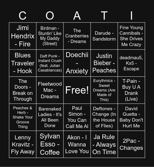 Music Bingo Card