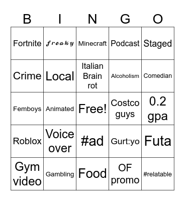 Tiktok bingo 2025 Bingo Card