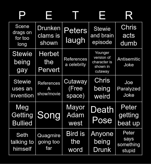 Family guy Bingo Card