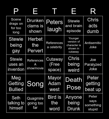 Family guy Bingo Card