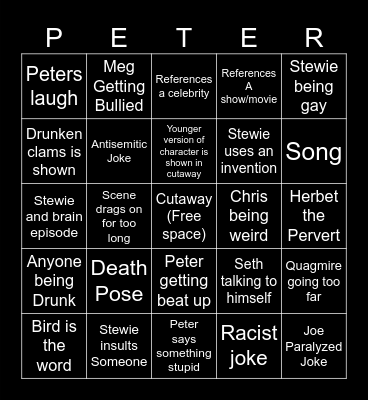 Family guy Bingo Card