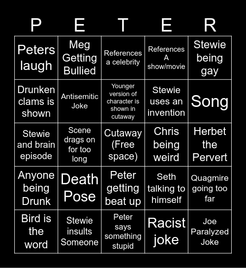Family guy Bingo Card