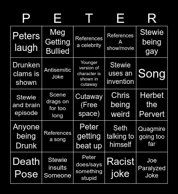Family guy Bingo Card