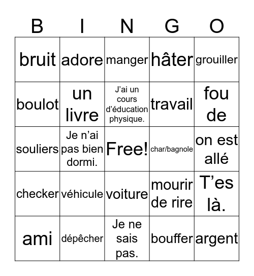 Les niveaux de langue Bingo Card