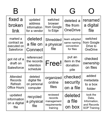 Records Refresh Month Bingo Card