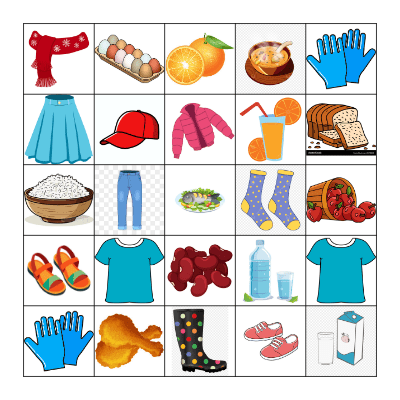 Lotería de Ropa y Comida Bingo Card