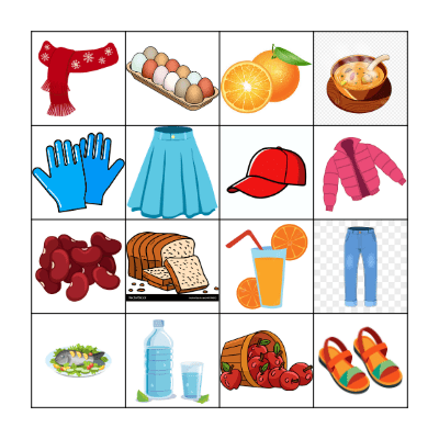 Lotería de Ropa y Comida Bingo Card