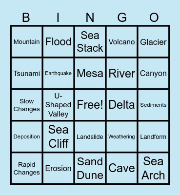 Earth' Changes Bingo Card