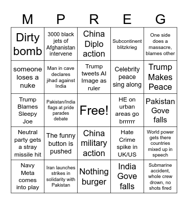 Kashmir Bingo Card