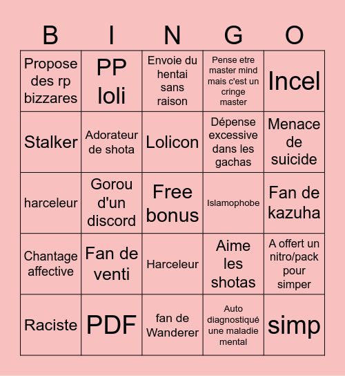 Bingo du prédateur made by fia with the help of poco Bingo Card