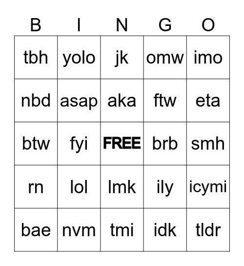 Social Media Culture Bingo Card