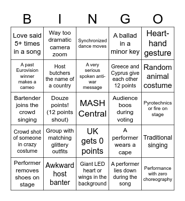 Eurovision in MASH Bingo Card