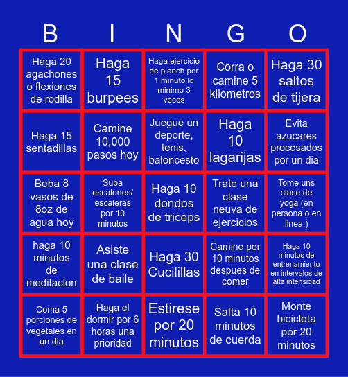 Desafio de Fitness Del Programa Bingo Card